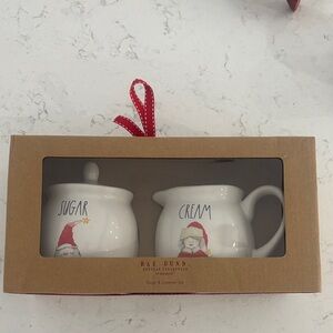 Rae Dunn White Sugar and Cream Set with Red Santa Design